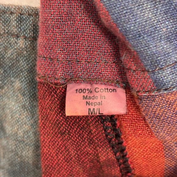 100% Cotton Nepal Overall Jumpsuit Bibs check colorful M/L Floral Boho Hippie - Picture 3 of 6